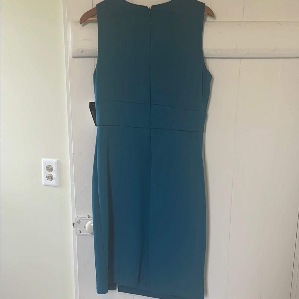 Teal Ruched V-Neck Sheath Dress - Picture 4 of 4